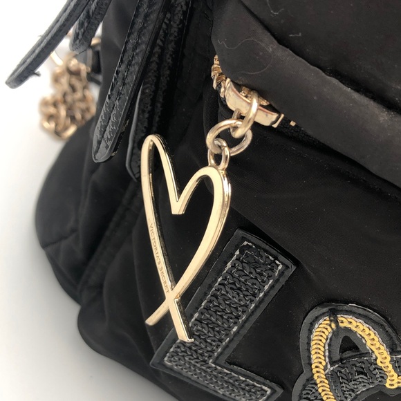Victoria's Secret Black Backpack with Gold Embellishments Hearts & Wings - Picture 3 of 11